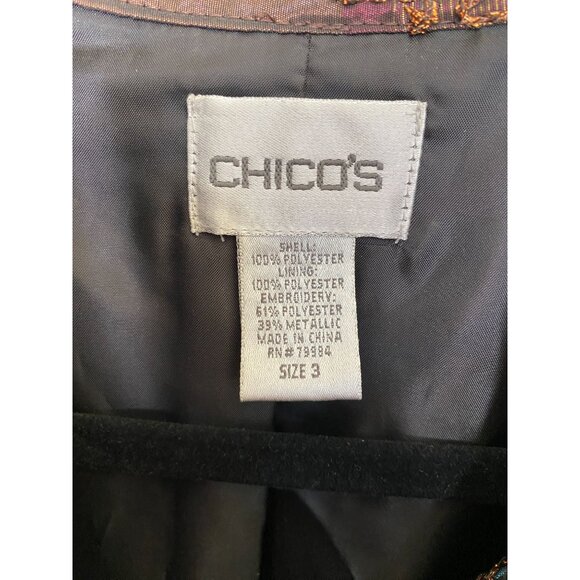Chico's Women Metallic Embroidered Button-Front Jacket 3 Multicolor Polyester - Picture 4 of 6